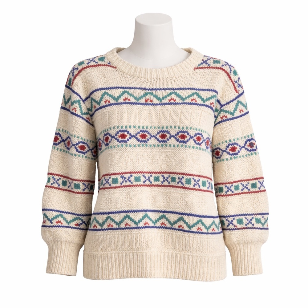 Size L Wool Like Cropped Patterned Sweater